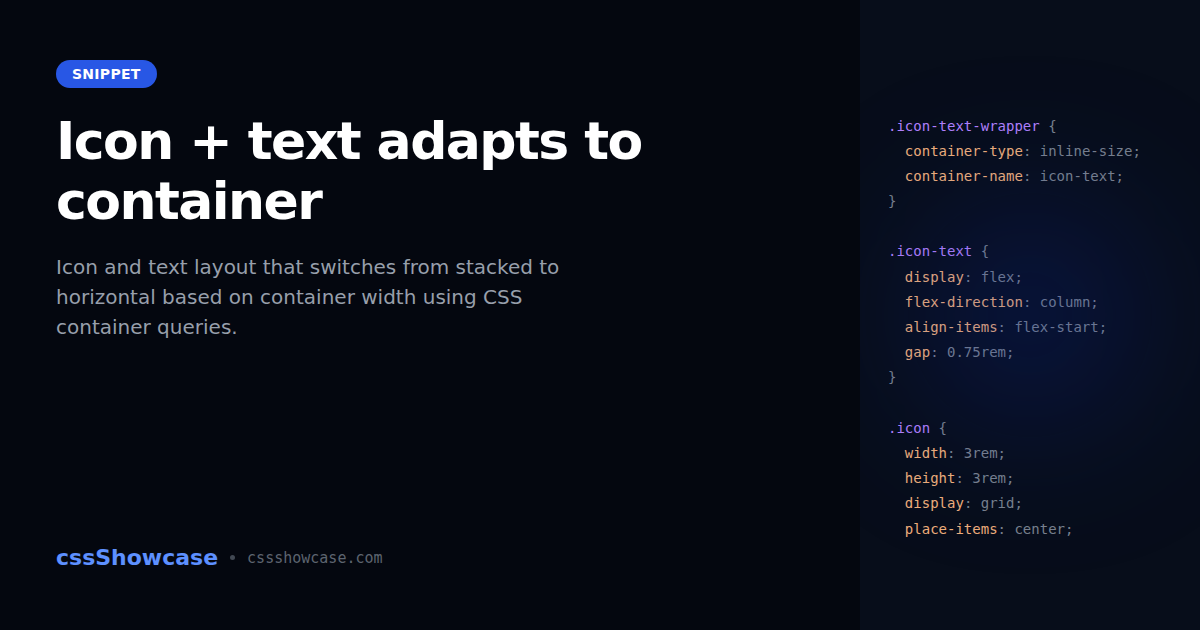 Icon + text adapts to container — cssShowcase